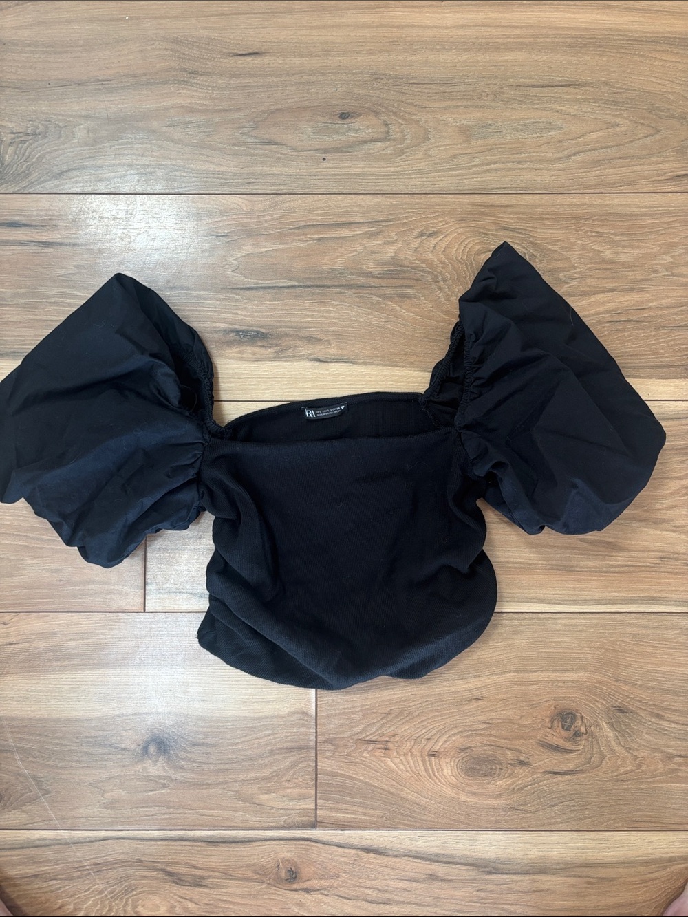 Zara Black Puff-Sleeve Square Neck Top